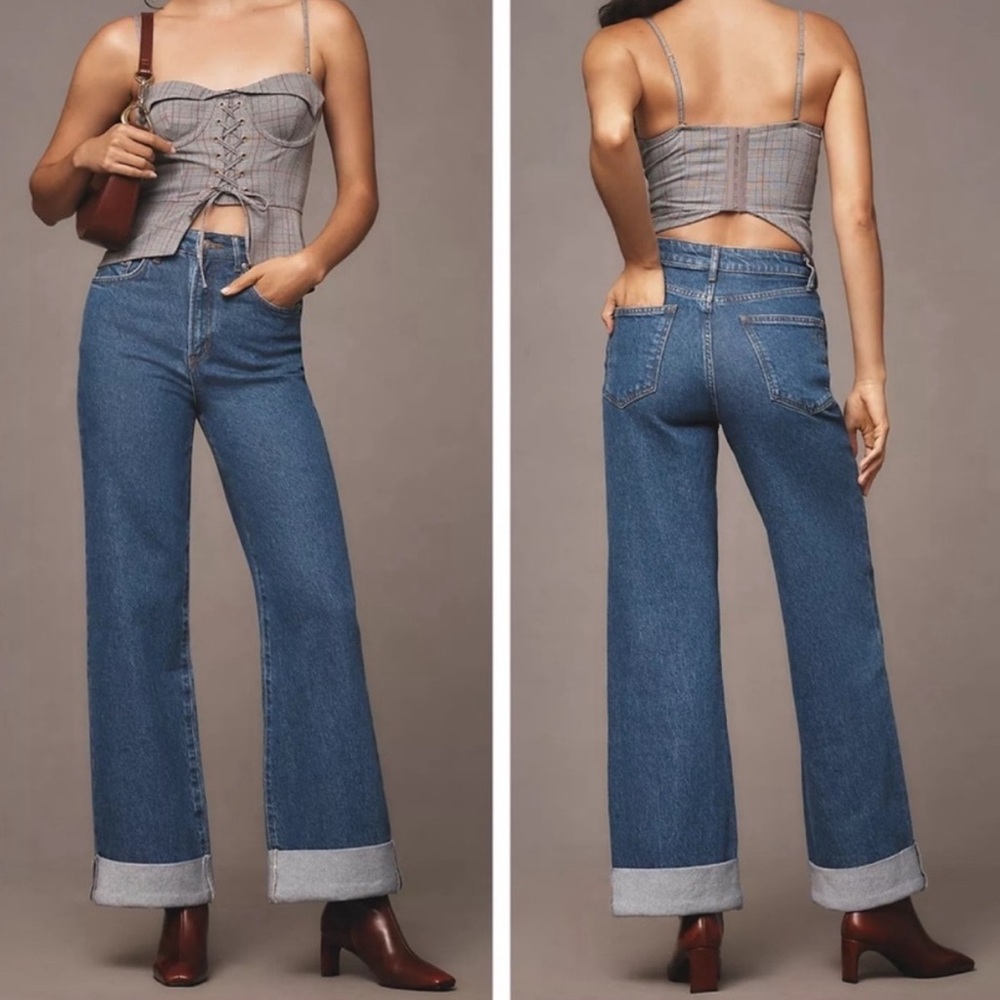 Anthropologie The Austyn High-Rise Cuffed Wide Leg Jeans by Pilcro